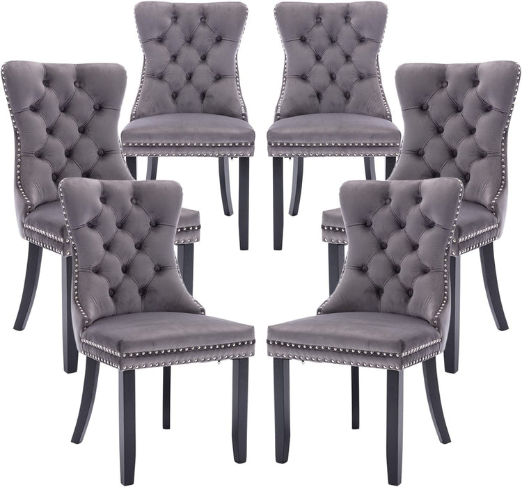 Grey Velvet Tufted Dining Chairs Set of 6