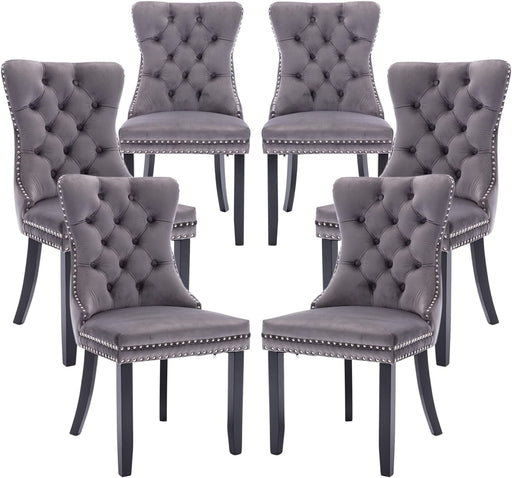 Grey Velvet Tufted Dining Chairs Set of 6