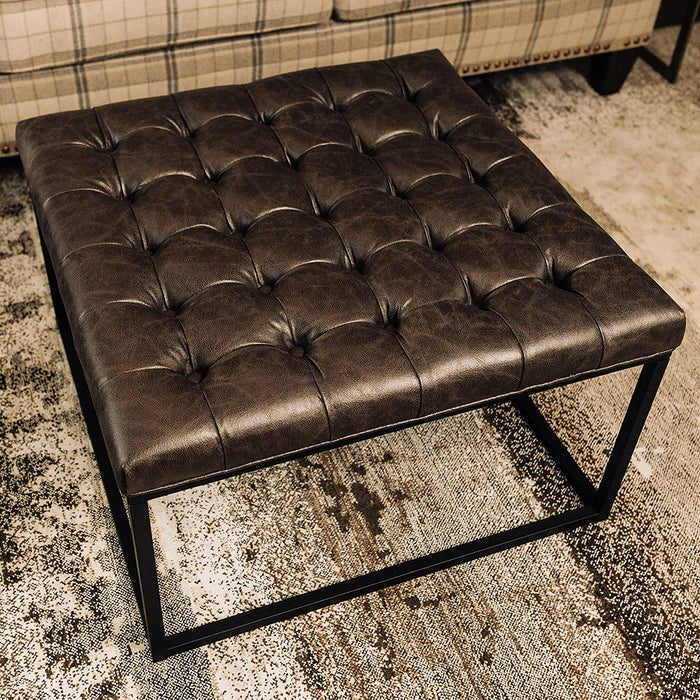 28-Inch Square Ottoman with Metal Base