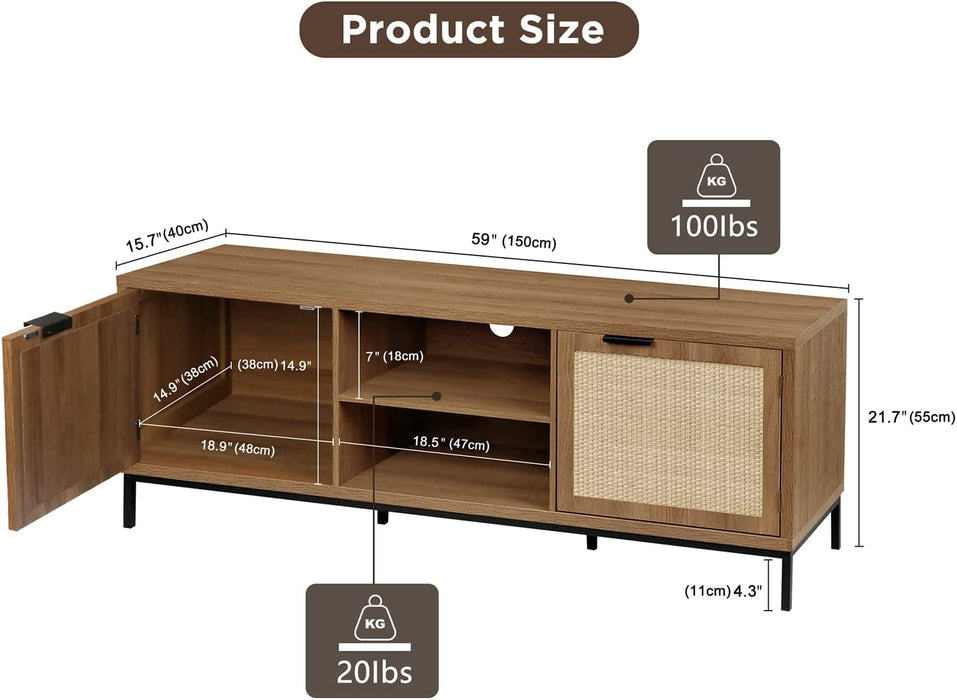 Rustic Rattan TV Stand for 65 Inch TV