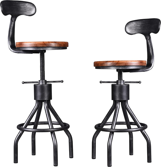 Rustic Industrial Adjustable Barstool, Set of 2