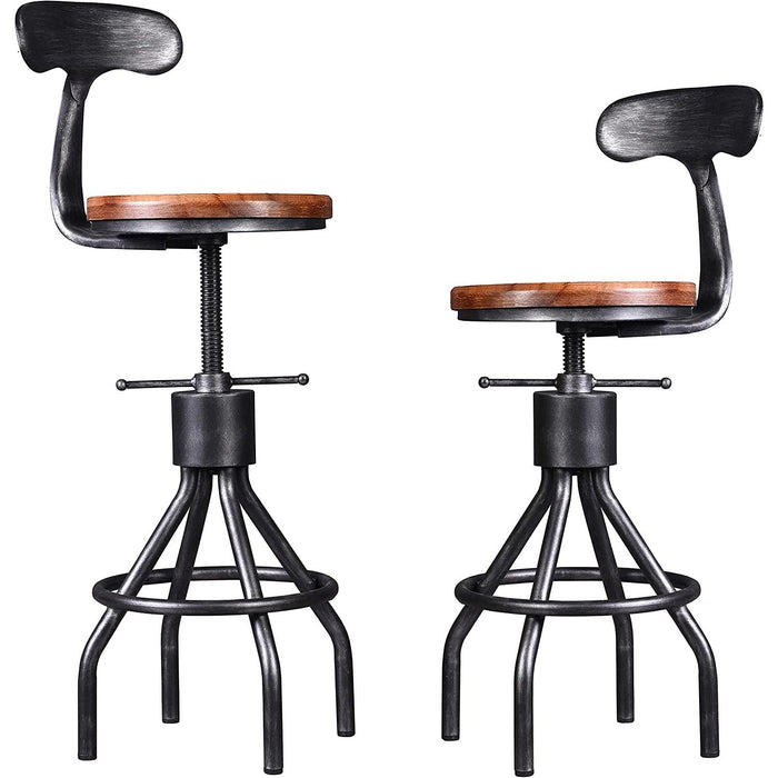 Rustic Industrial Adjustable Barstool, Set of 2