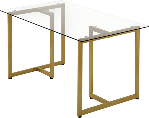 Modern Spacious Rectangular Glass Dining Table, Gold