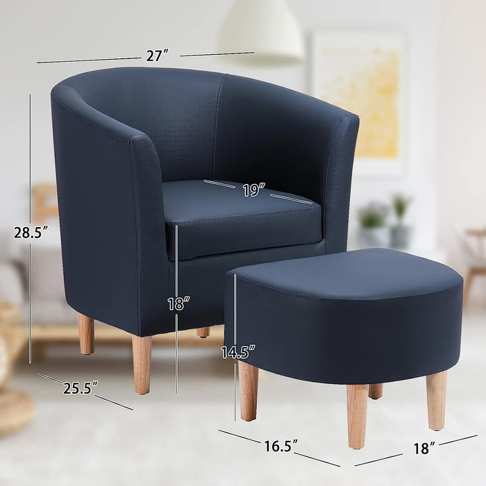 Navy Blue Mid Century Accent Chair with Ottoman