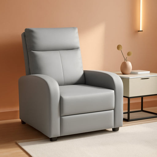 Padded Leather Recliner Club Chair (Gray)