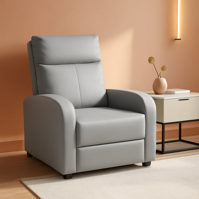 Padded Leather Recliner Club Chair (Gray)