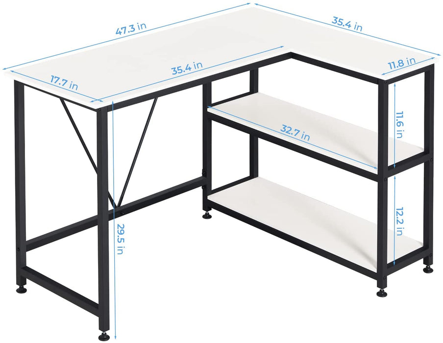 Small L-Shaped Desk with Storage Shelf, White