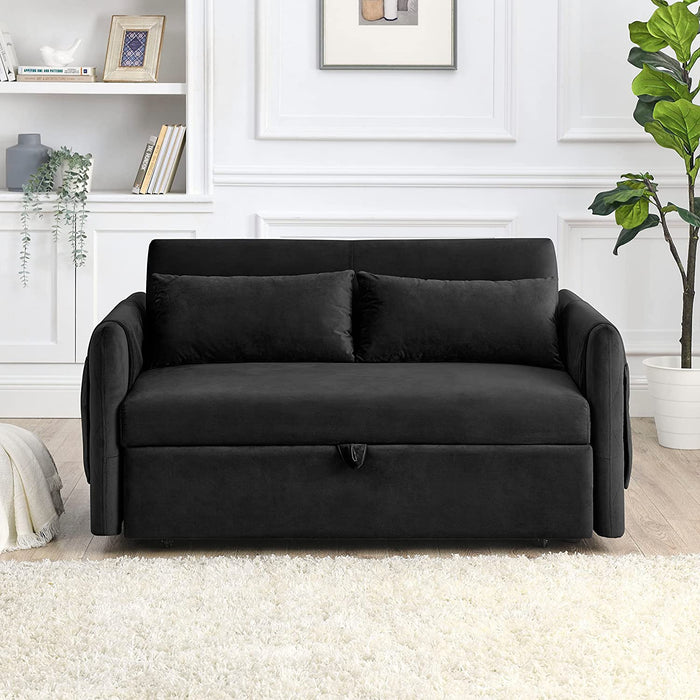 55″ Velvet Convertible Sofa Bed with Adjustable Backrest