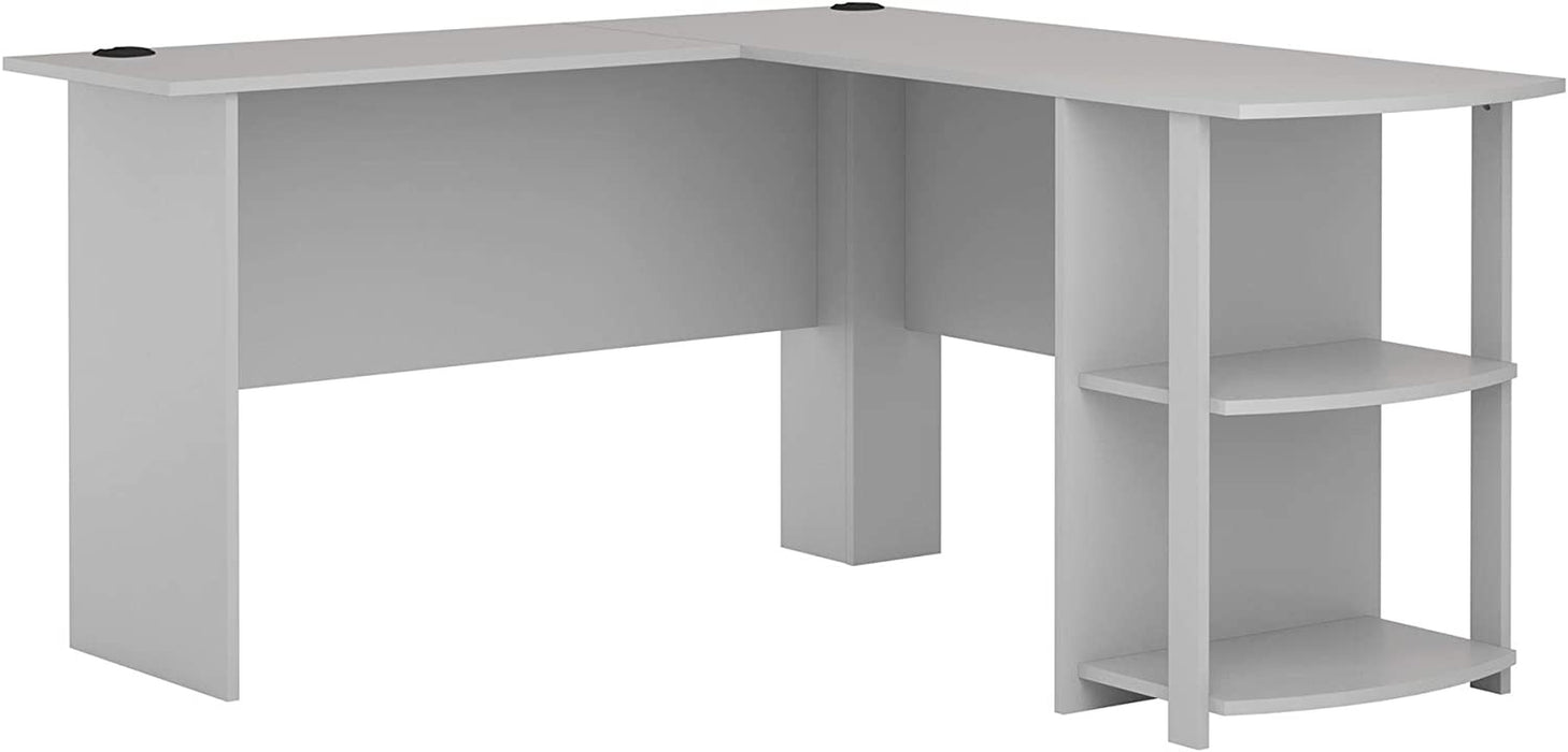 Dove Gray L-Shaped Desk with Bookshelves