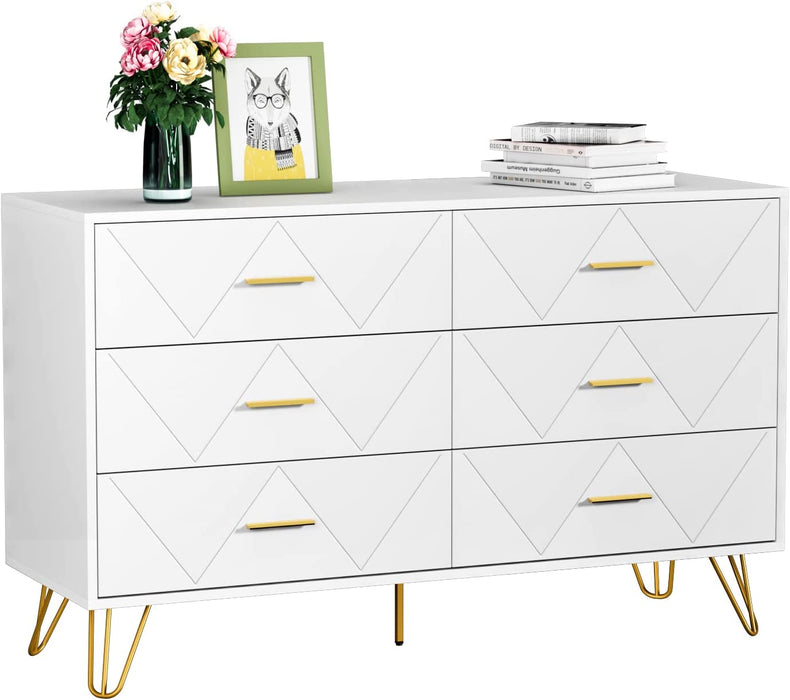 White 6-Drawer Dresser with Wide Drawers