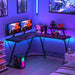 Black L-Shaped Gaming Desk with Monitor Stand