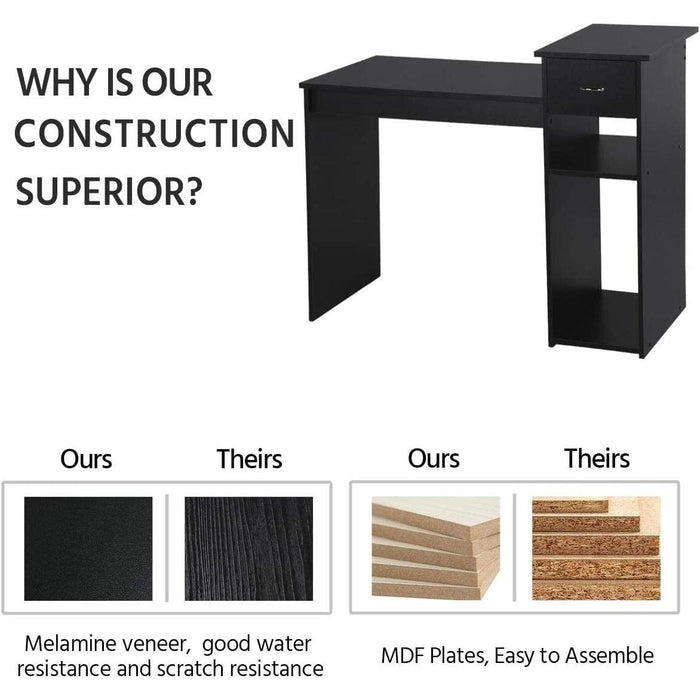 Black Wooden Computer Desk with Storage and Stand