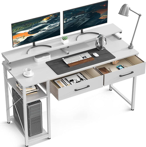 White Computer Desk with Drawers and Shelves