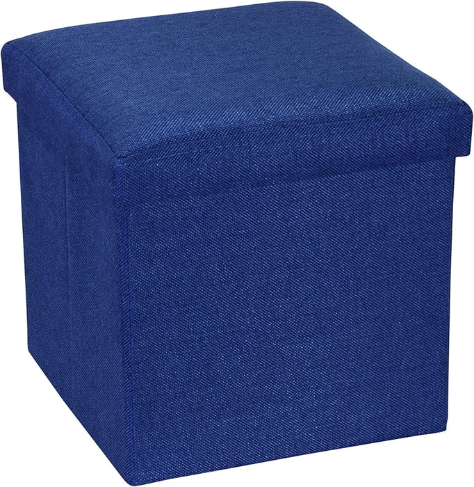 Linen Blue Ottoman Cube with Storage and Seat