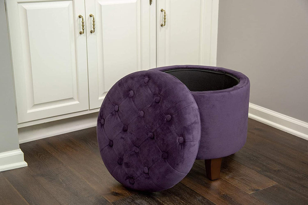 Purple Velvet round Storage Ottoman with Lid