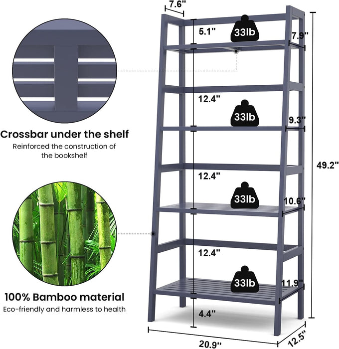 Bamboo 4-Tier Bookshelf with Blue Grey Finish