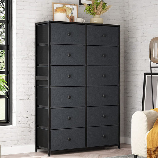 Dark Grey 12-Drawer Fabric Bedroom Dresser