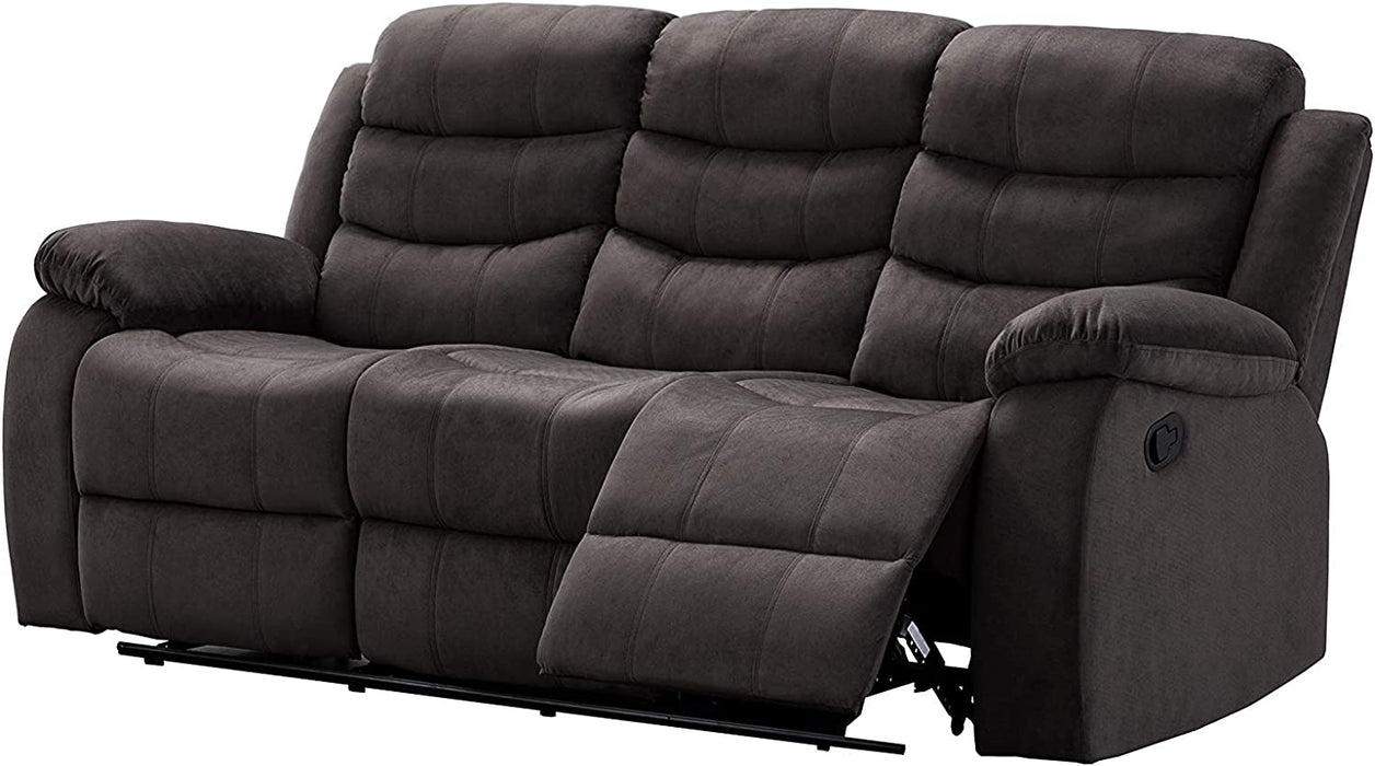Brown Fabric 3-Seat Reclining Sofa