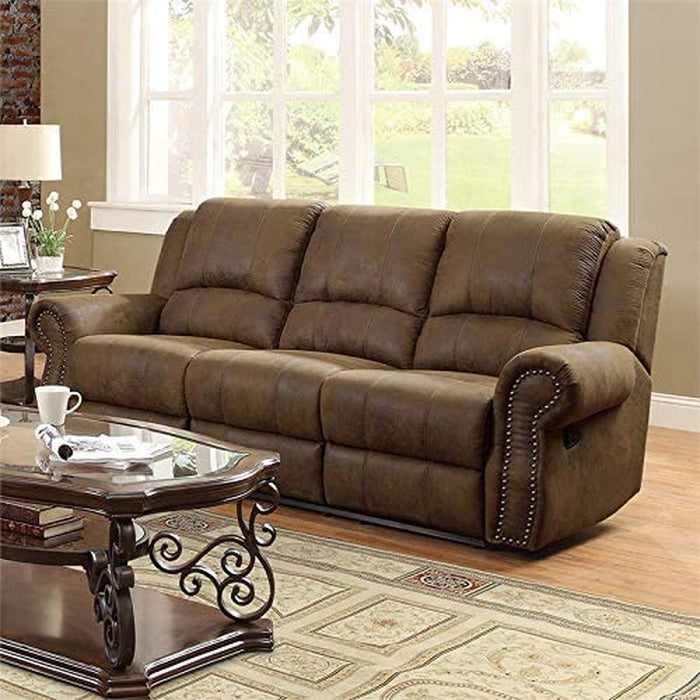 Nailhead Buckskin Brown Motion Sofa