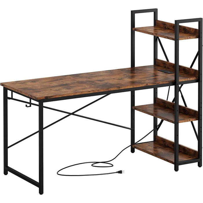 Rustic Brown Desk with Power & Storage