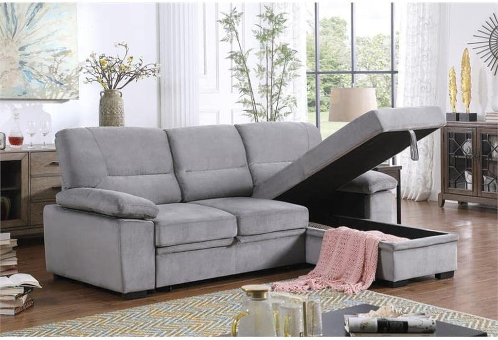 Gray Velvet Reversible Sleeper Sectional Sofa