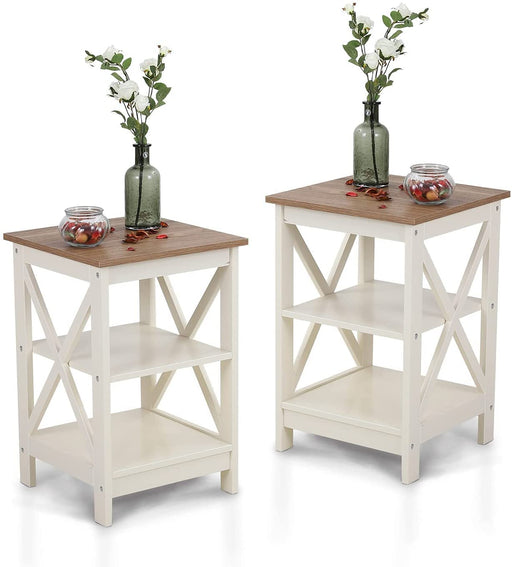 Rustic Ivory Nightstands Set of 2 with Storage