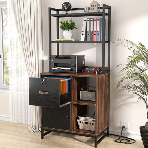 Lockable Vertical File Cabinet with Charging Station