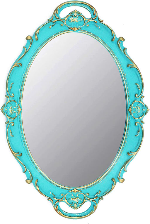 Vintage Blue Oval Small Hanging Wall Mirror