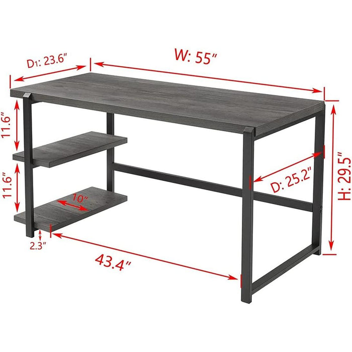 Rustic Industrial Computer Desk with Shelves