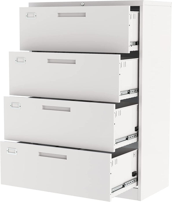 White 4-Drawer Metal Filing Cabinet with Lock