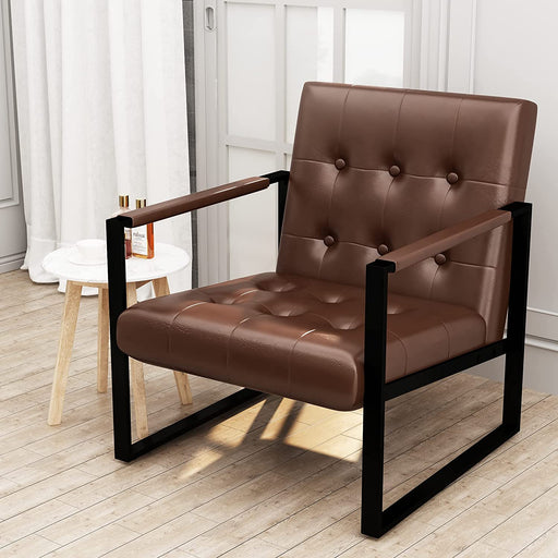 Brown Leather Armchair with Accent