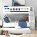 White Full Bunk Bed with Trundle, Staircase, and Bookcase