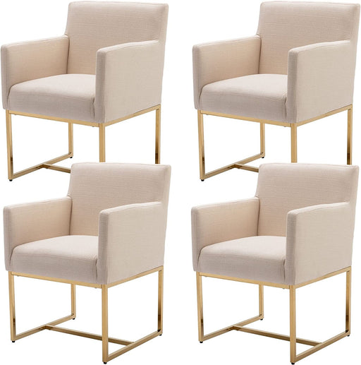 Cream Armrest Upholstered Dining Chairs Set of 4