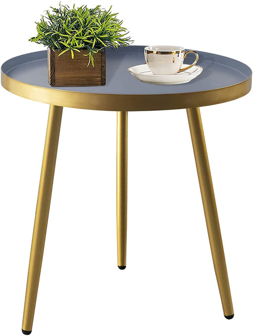 Matte Gray Tray with 3 Gold Legs End Table, Round