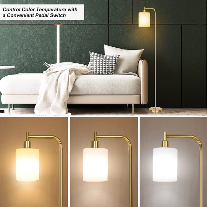 Gold Glass Shade LED Floor Lamp with Foot Control