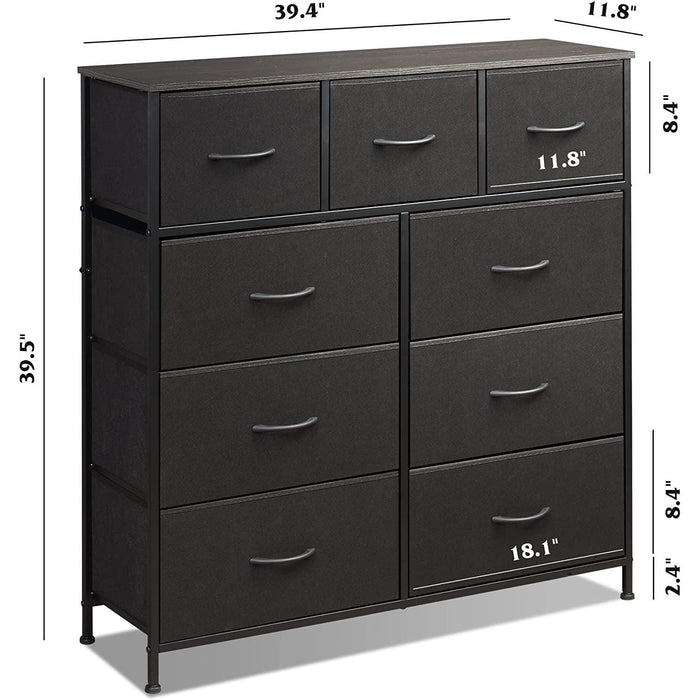 Charcoal Black 9-Drawer Fabric Dresser