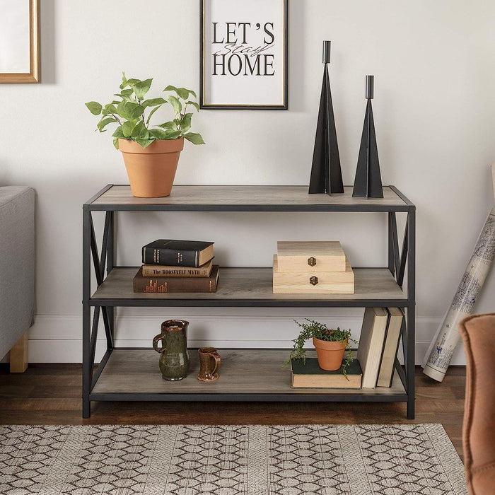 Industrial Grey 2-Tier Bookcase for Home Office