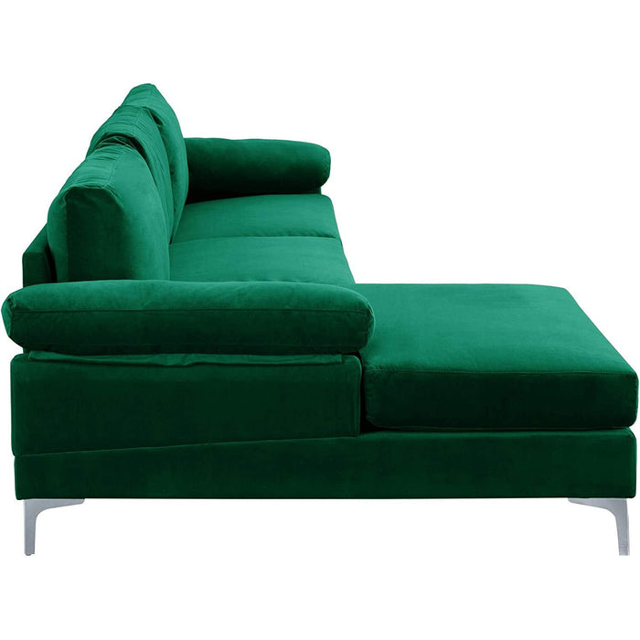 Large Green Velvet L-Shape Sectional Sofa
