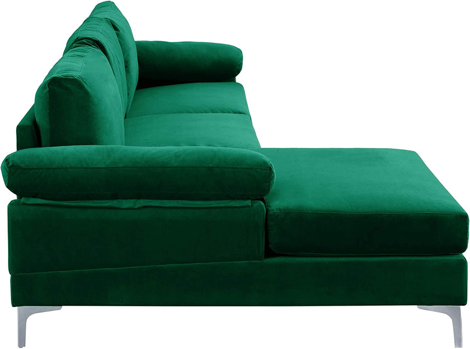 Large Green Velvet L-Shape Sectional Sofa