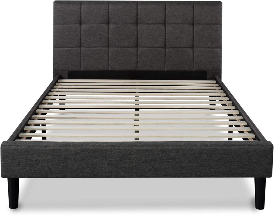 Gray King Upholstered Platform Bed Frame W/ Wood Slat Support