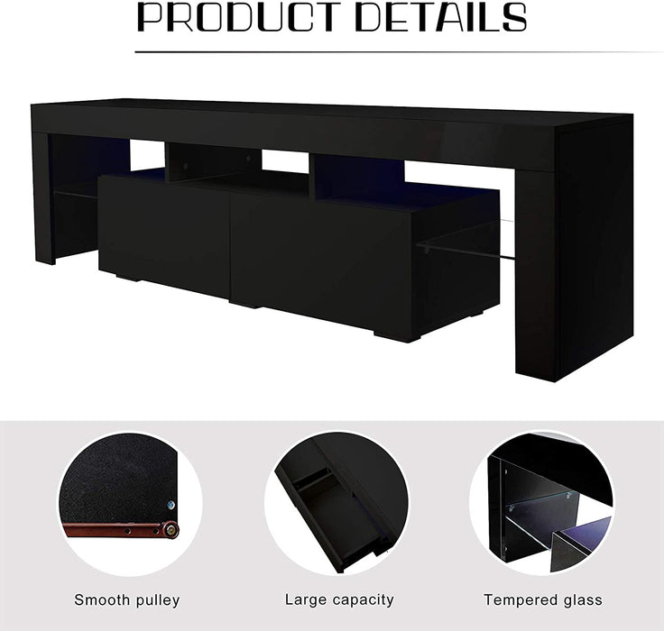 Glossy White LED TV Stand with Storage Drawers