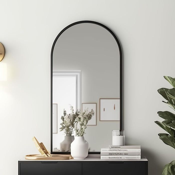 Arched Wall Mounted Mirror, 42"X24", Arch Black Mirror for Bathroom Vanity, Living Room or Bedroom, Entryway, Modern & Contemporary Arch Top Wall Mirror, Black, Iron Frame