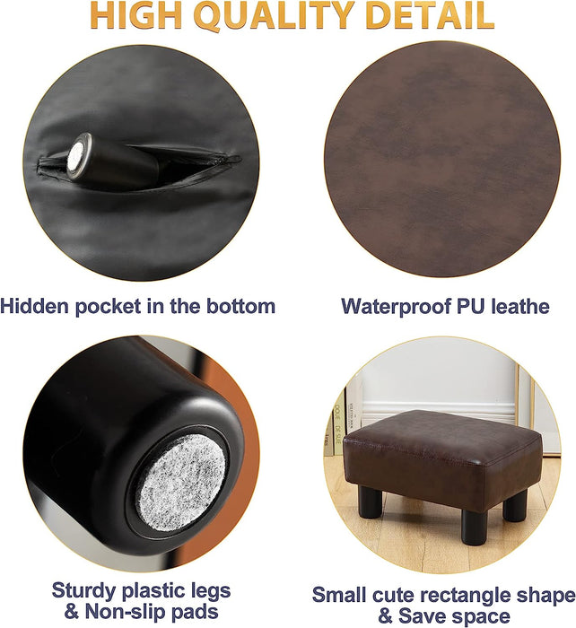 Brown PU Leather Foot Stool with Non-Skid Legs
