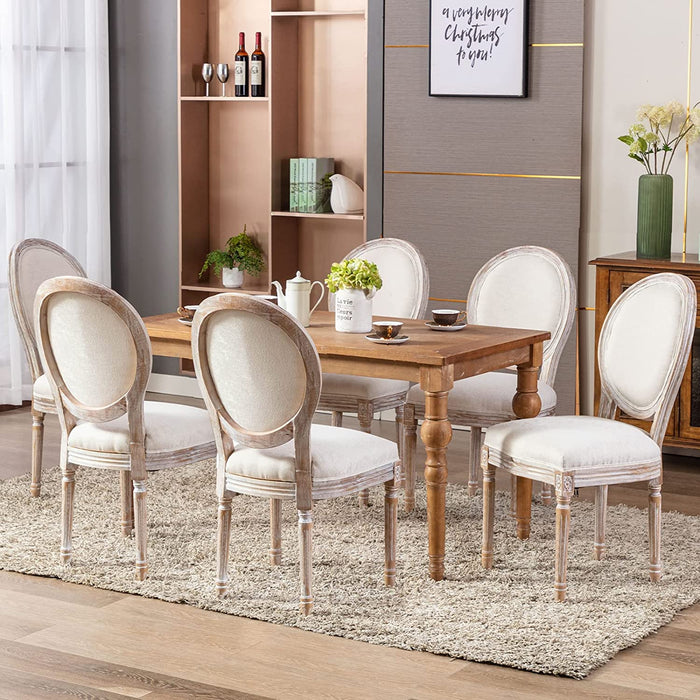 French Country Upholstered Dining Chairs (Set of 6, Beige)