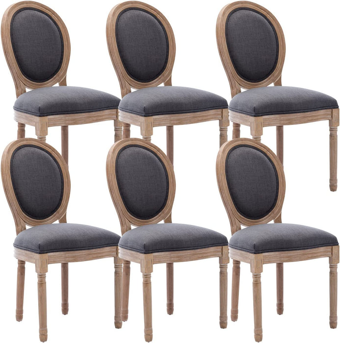French Country Dining Chairs Set of 6, Upholstered, Solid Wood Leg