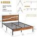 Rustic Platform Bed Frame, Strong Metal Slats