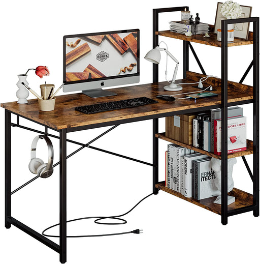 Rustic Brown Desk with Power & Storage