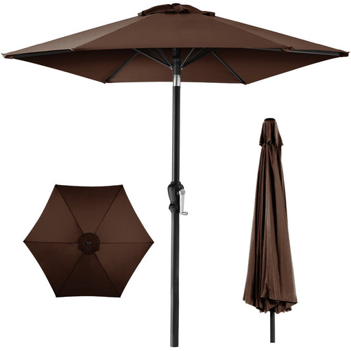 10Ft Outdoor Steel Market Patio Umbrella W/ Crank, Tilt Push Button, 6 Ribs - Brown