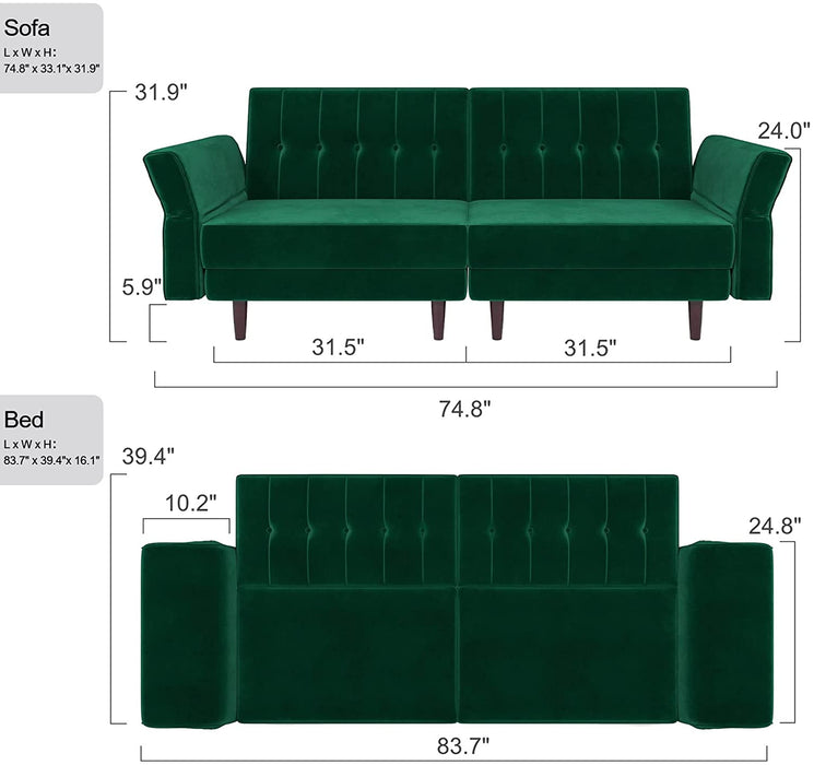 Green Velvet Memory Foam Sofa Bed