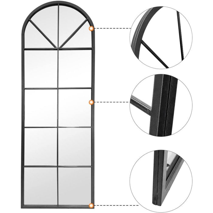Floor Full Length Mirror, Black Arched-Top, Large Window Pane Mirror, Wall Mounted Mirror, 65X22 Standing Mirror Hanging or Leaning, Body Mirrors for Bedroom, No Stand